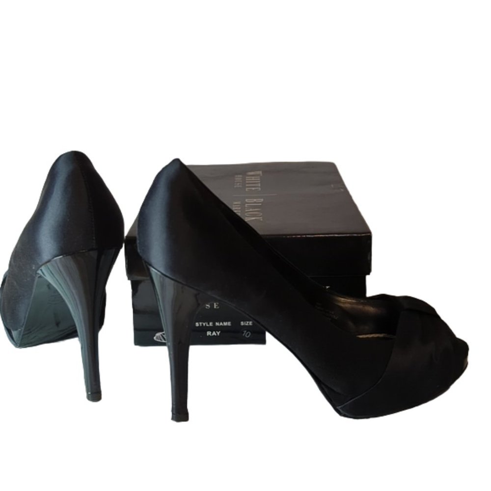 White House Black Market Ray Satin Peep Toe Heels - Picture 3 of 6
